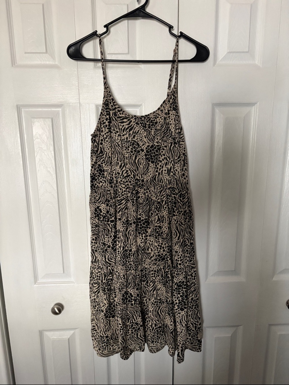 Vero Moda Beige and Black Animal-Print Mini Slip Dress